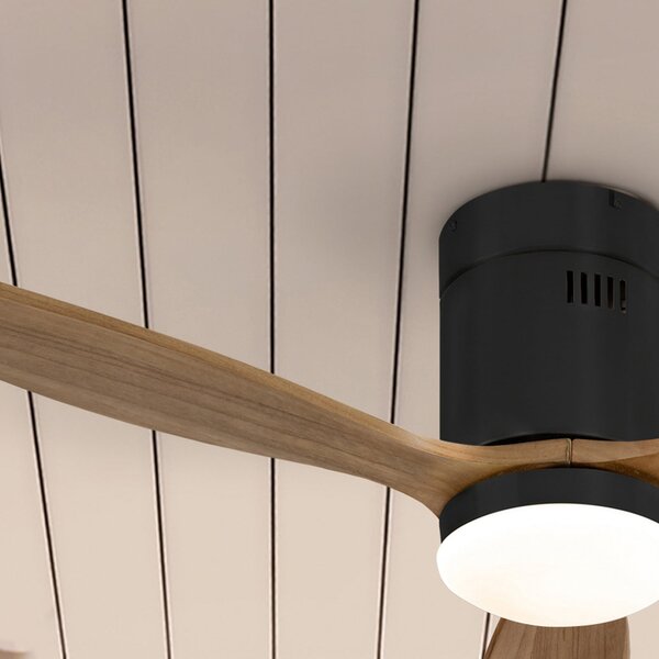 Schuller Valencia Ανεμιστήρας οροφής LED Siroco Mini, DC, αθόρυβος, μαύρο/καρυδιά, ρυθμιζόμενος, Ξύλου, Σαλόνι / τραπεζαρία, Ξύλο, σύγχρονο