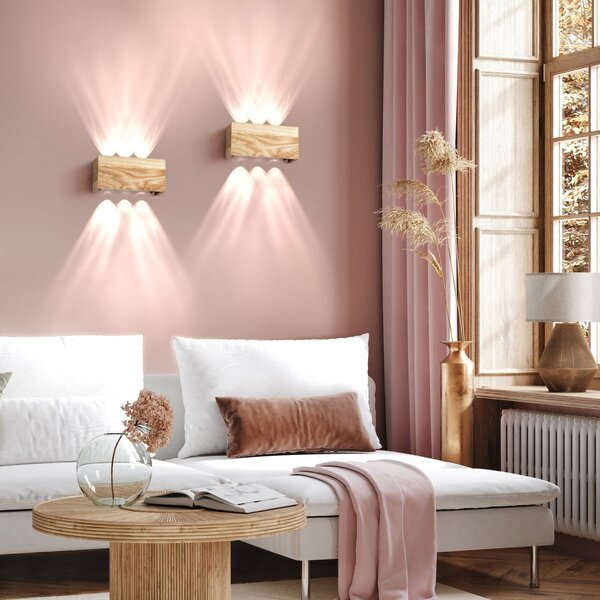 FISCHER & HONSEL LED-Wandlampe Shine-Wood, Breite 21 cm, Eiche/schwarz, Holz, Ξύλου, Σαλόνι / τραπεζαρία, Ξύλο