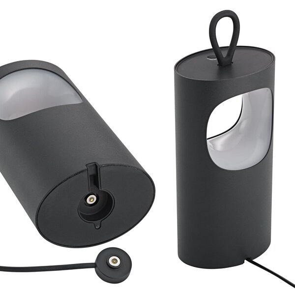 Sigor LED-Akku-Τραπεζοκαθιστικό φως Lunari, μαύρο, 16 cm, μέταλλο, CCT IP44, ρυθμιζόμενος, Μαύρο, Σαλόνι / τραπεζαρία, Αλουμίνιο, σύγχρονο