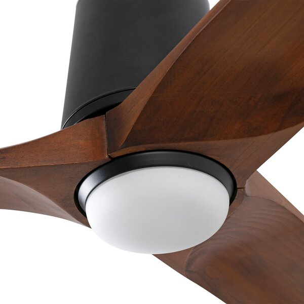 FARO BARCELONA Ανεμιστήρας LED Heywood L, Ø132 εκ., μαύρο/χρώμα ξύλου, DC, CCT, ρυθμιζόμενος, Ξύλου, Σαλόνι / τραπεζαρία, Ξύλο, σύγχρονο