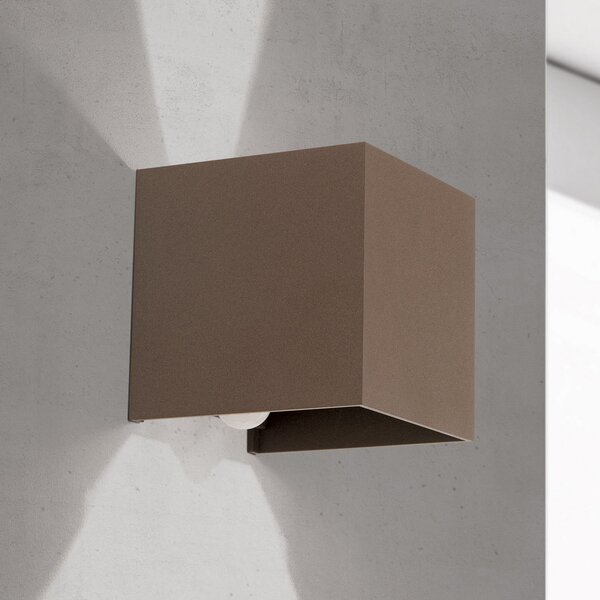ORION LED φωτιστικό εξωτερικού χώρου Cube-S, corten, μέταλλο, αισθητήρας, Καφέ / Σκουριάς, Αλουμίνιο, σύγχρονο, Πρίζα τοίχου πάνω/κάτω