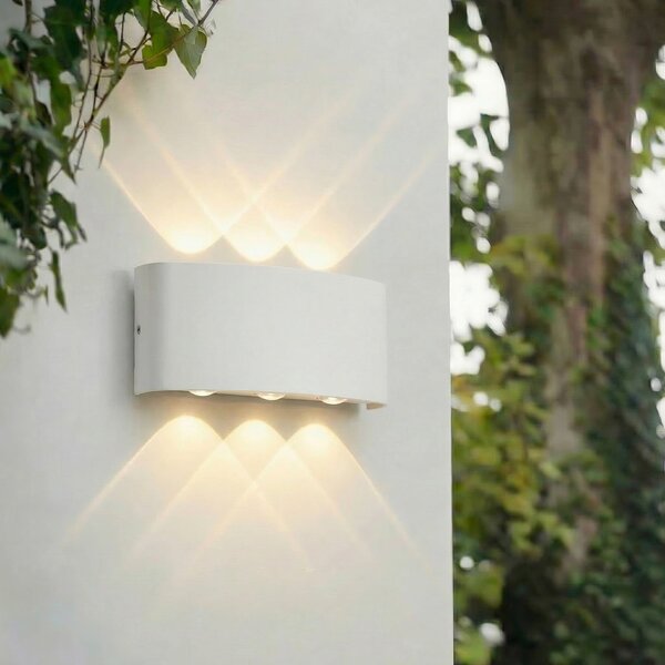 Lindby LED εξωτερικός φωτισμός τοίχου Ithan, 3 φτερά, λευκό, 17cm, Λευκό, Αλουμίνιο, σύγχρονο