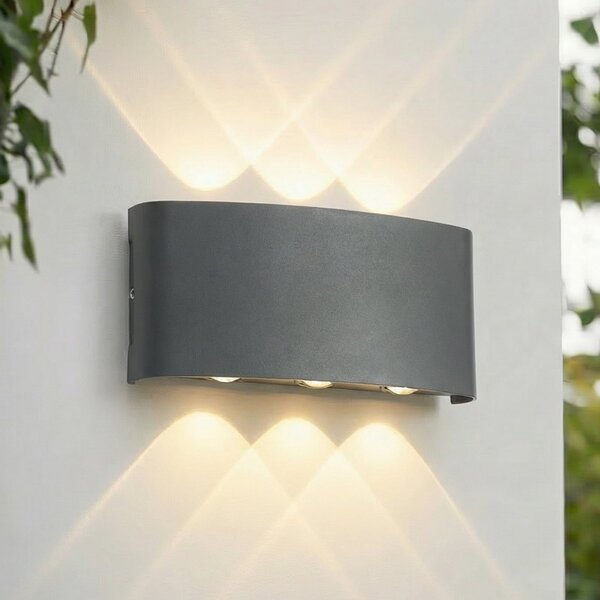 Lindby LED εξωτερικός φωτισμός τοίχου Ithan, 3 φτερά, ανθρακί, 17 cm, Μαύρο, Αλουμίνιο, σύγχρονο