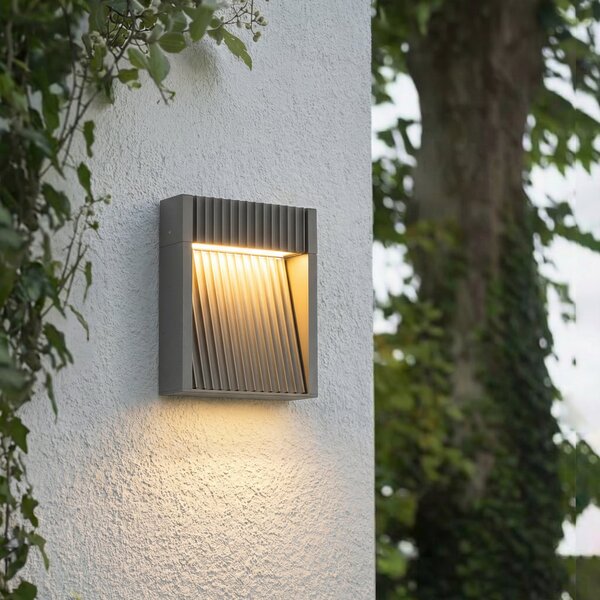Lucande LED εξωτερικός φωτισμός τοίχου Tavion, 16 cm, ανθρακί, IP65, Μαύρο, Αλουμίνιο, σύγχρονο