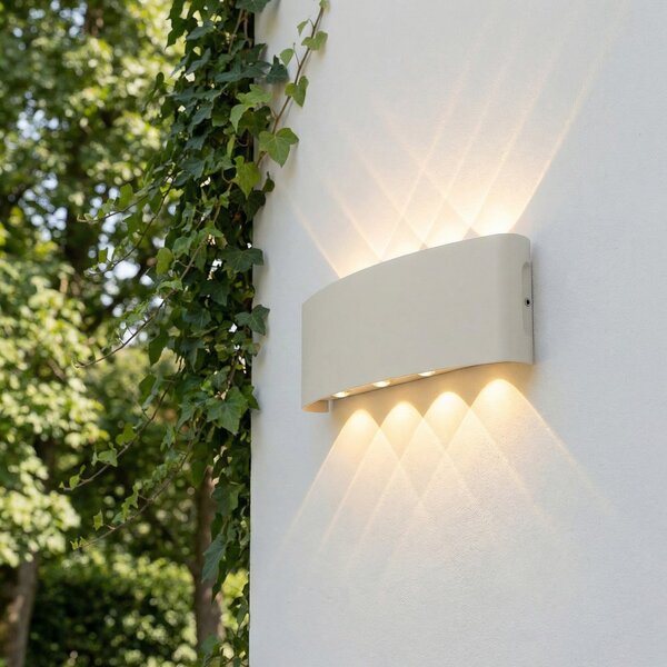 Lindby LED εξωτερικός φωτισμός τοίχου Ithan, 5 φτερά, λευκό, 27cm, Λευκό, Αλουμίνιο, σύγχρονο