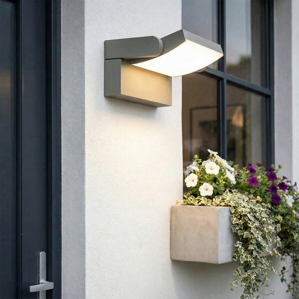 Lindby Εξωτερικός φωτιστικός τοίχου LED Sherin, ανοιχτό γκρι, IP54, με, Γκρι, Αλουμίνιο, σύγχρονο