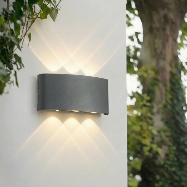 Lindby LED εξωτερικός φωτισμός τοίχου Ithan, 3 φτερά, ανθρακί, 17 cm, Μαύρο, Αλουμίνιο, σύγχρονο