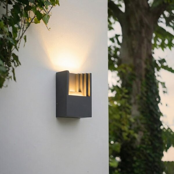 Lindby LED εξωτερικός φωτισμός τοίχου Aurali, 1 φως, μαύρο, IP65, Μαύρο, Αλουμίνιο, σύγχρονο