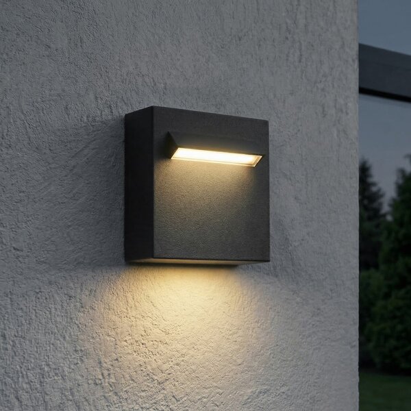Lucande Εξωτερικός φωτιστικός τοίχου LED Joril, 9,4 cm, μαύρος, IP65, Μαύρο, Αλουμίνιο, σύγχρονο