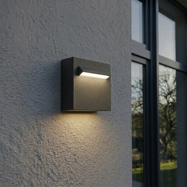 Lucande Εξωτερικός φωτιστικός τοίχου LED Joril, 9,4 cm, μαύρος, IP65, Μαύρο, Αλουμίνιο, σύγχρονο
