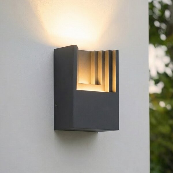 Lindby LED εξωτερικός φωτισμός τοίχου Aurali, 1 φως, μαύρο, IP65, Μαύρο, Αλουμίνιο, σύγχρονο
