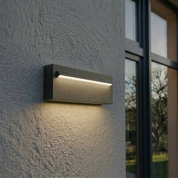 Lucande Εξωτερικός φωτιστικός τοίχου LED Joril, 25 cm, μαύρος, IP65, Μαύρο, Αλουμίνιο, σύγχρονο