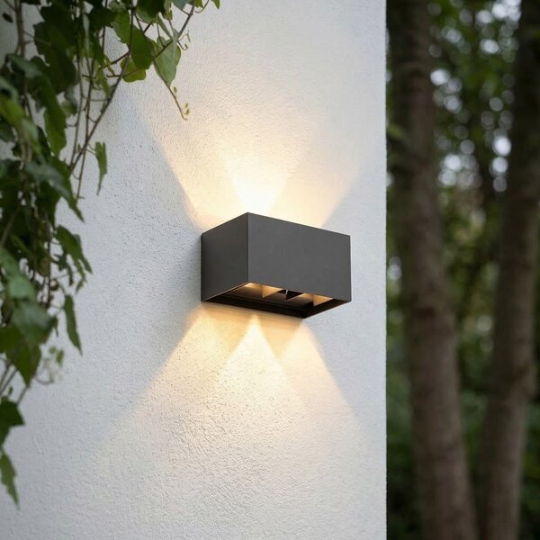 Lindby Εξωτερικός φωτιστικός τοίχου LED Nivar, τετράγωνος, μαύρος, 20 cm, IP54, Μαύρο, Αλουμίνιο, σύγχρονο