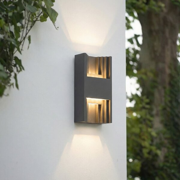 Lindby LED εξωτερικός φωτισμός τοίχου Aurali, 2 φτερά, μαύρος, IP65, Μαύρο, Αλουμίνιο, σύγχρονο