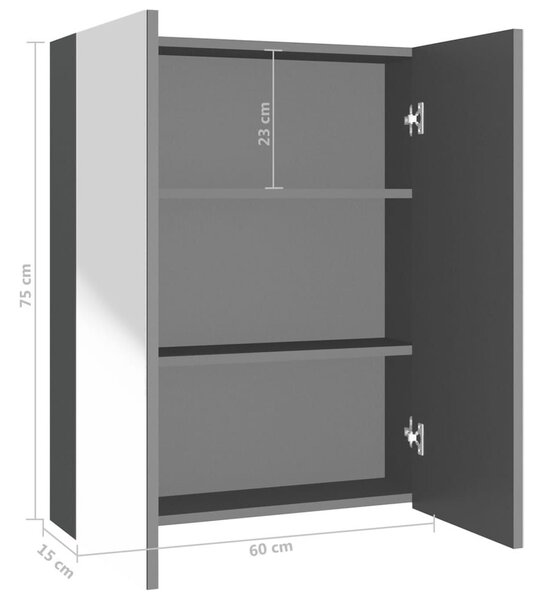 Ντουλάπι Μπάνιου με Καθρέφτη Ανθρακί 60 x 15 x 75 εκ. από MDF - Ανθρακί