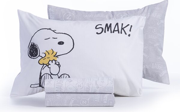 Σετ Σεντόνια Παιδικά Μονά Snoopy Smak White/Grey 2x(170x260) + 1x(52x72) - Nef Nef