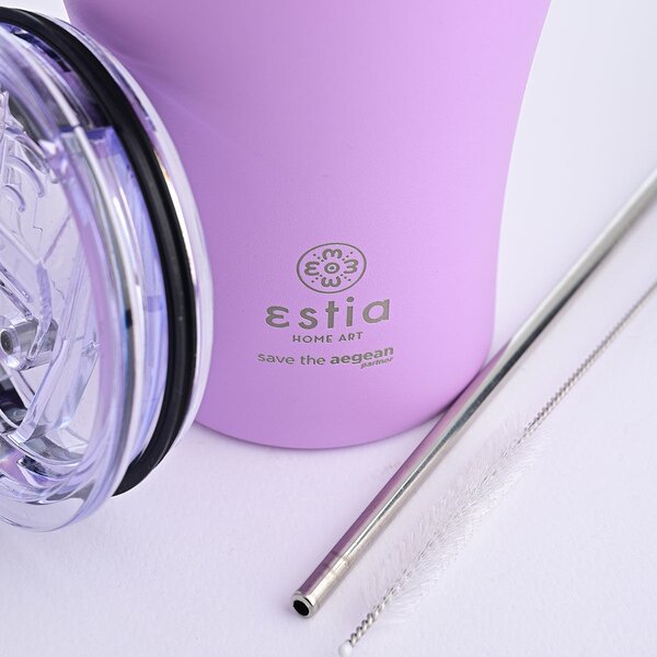 Θερμός Coffee Mug 350ml με Καλαμάκι ESTIA Save the Aegean Lavender Purple