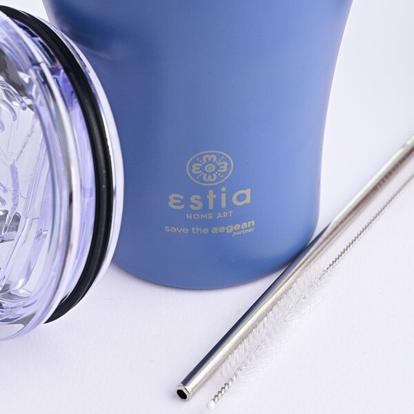 Θερμός Coffee Mug 350ml με Καλαμάκι ESTIA Save the Aegean Denim Blue