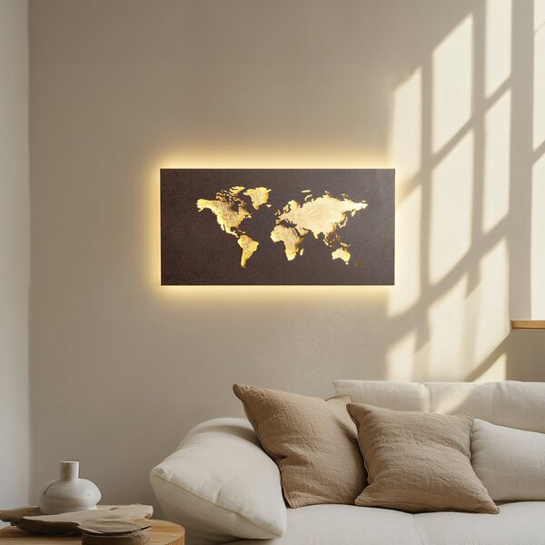 Lucande LED-Wandleuchte World, σκουριά/χρυσό, 60 cm x 30, Καφέ / Σκουριάς, Σαλόνι / τραπεζαρία, Μέταλλο, σύγχρονο