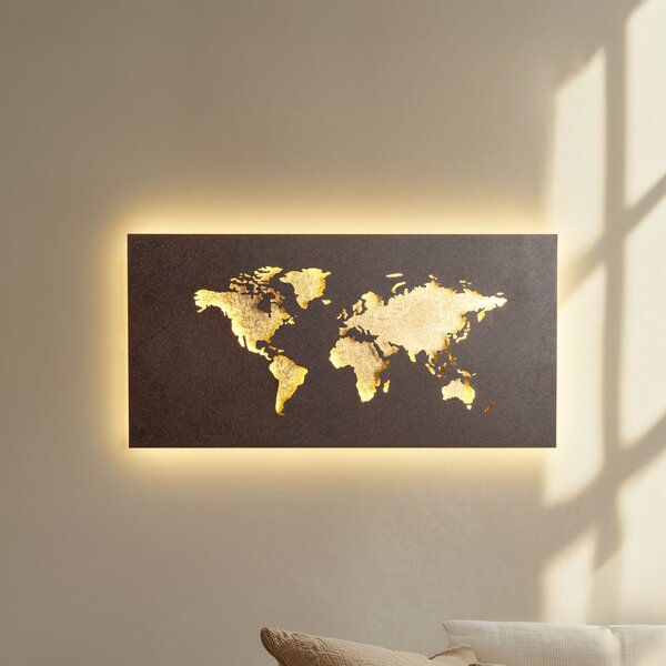 Lucande LED-Wandleuchte World, σκουριά/χρυσό, 60 cm x 30, Καφέ / Σκουριάς, Σαλόνι / τραπεζαρία, Μέταλλο, σύγχρονο