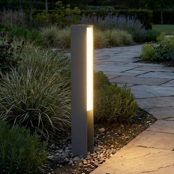 Lucande LED-Sockelleuchte Teerk, ύψος 50 cm, ανθρακί, IP65, Μαύρο, Αλουμίνιο, σύγχρονο