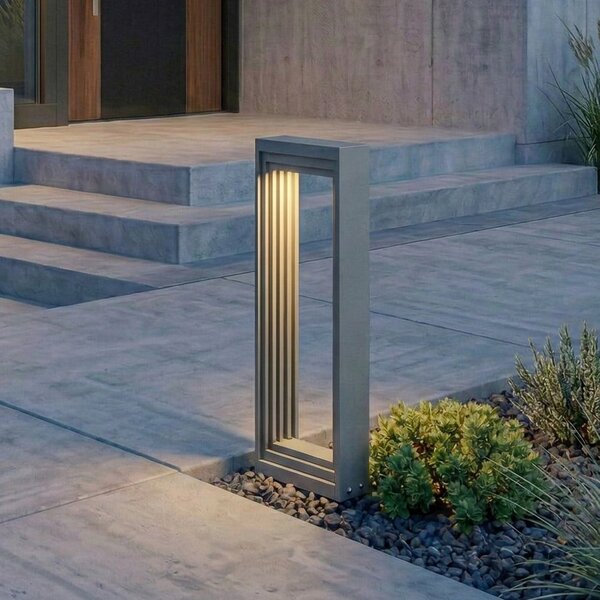 Lucande LED-Sockelleuchte Ashkan, ύψος 40cm, ανθρακί, IP65, Γκρι, Μέταλλο, σύγχρονο