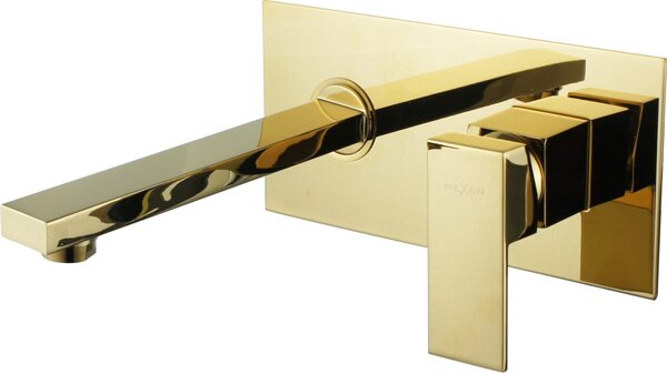 Mexen Cube μπαταρία νιπτήρα επιτοίχια, χρυσή - 73115-50