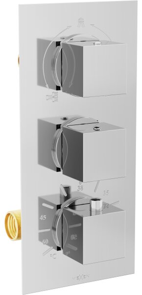 Mexen Cube θερμοστατική μπαταρία μπανιέρας-ντους 3 εξόδων, χρώμιο - 77503-00