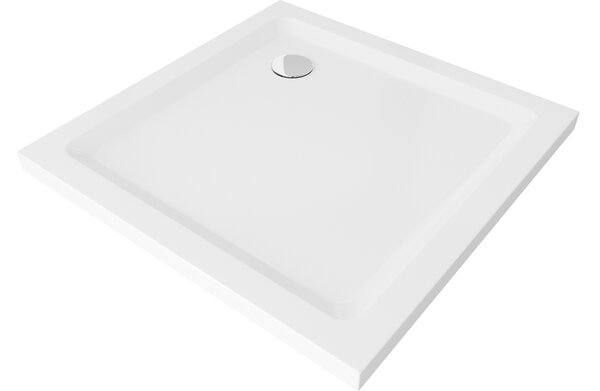 Mexen Flat τετράγωνη ντουζιέρα slim 80 x 80 cm, λευκή, σιφόν χρωμίου - 40108080