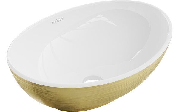Mexen Elza νιπτήρας πάγκου 40 x 33 cm, λευκός/χρυσό σχέδιο γραμμές - 21014017