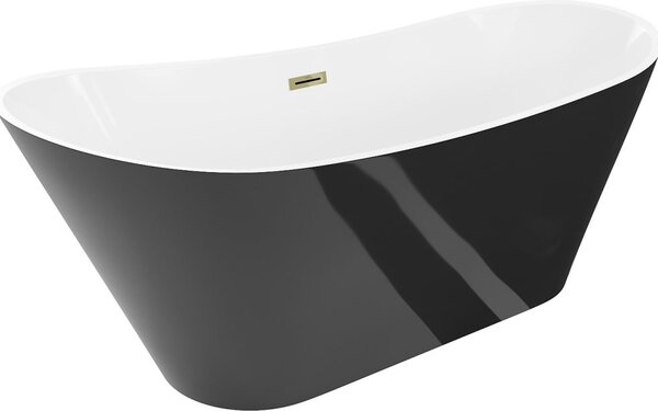 Mexen Dora μπανιέρα αυτόνομη 170 x 75 cm, λευκή/μαύρη, υπερχείλιση χρυσή
