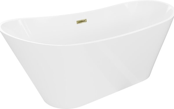 Mexen Dora μπανιέρα ελεύθερης τοποθέτησης 160 x 75 cm, λευκή, υπερχείλιση χρυσή