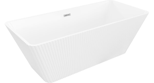 Mexen Tava ελεύθερη μπανιέρα ραβδωτή 170 x 75 cm, λευκή, υπερχείλιση χρώμιο