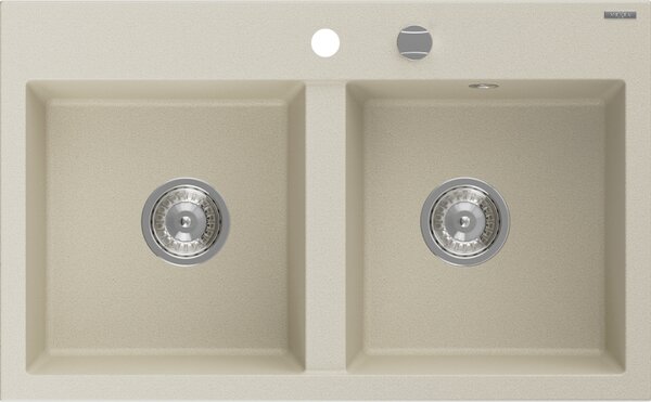 Mexen Hektor νεροχύτης γρανίτης 2-θαλάμων 800 x 480 mm, μπεζ, σιφόνι χρώμιο