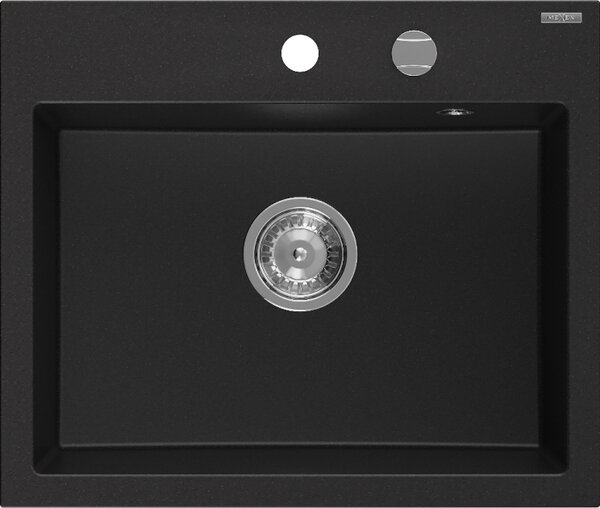 Mexen Oscar νεροχύτης γρανίτης μονής λεκάνης 580 x 490 mm, μαύρος, σιφόνι