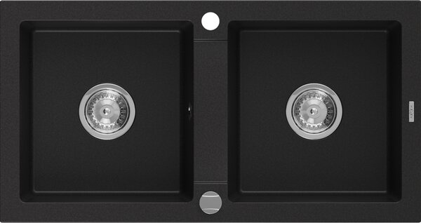 Mexen Mario νεροχύτης γρανίτη 2 θαλάμων 820 x 436 mm, μαύρος, σιφόνι χρωμίου