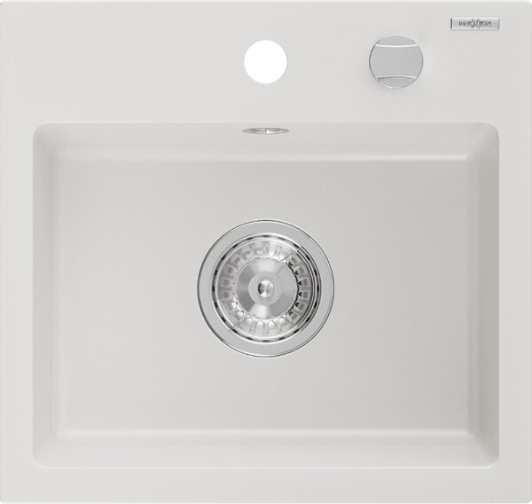Mexen Milo νεροχύτης γρανίτης μονής λεκάνης 435 x 410 mm, λευκός, σιφόνι χρωμίου
