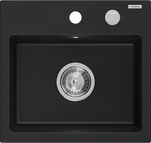 Mexen Milo νεροχύτης γρανίτης 1-θάλαμος 435 x 410 mm, μαύρο, σιφόνι χρώμιο