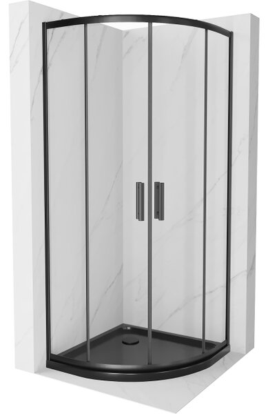 Mexen Rio ημικυκλική καμπίνα ντους 80 x 80 cm, διαφανής, μαύρη + ντουζιέρα Flat