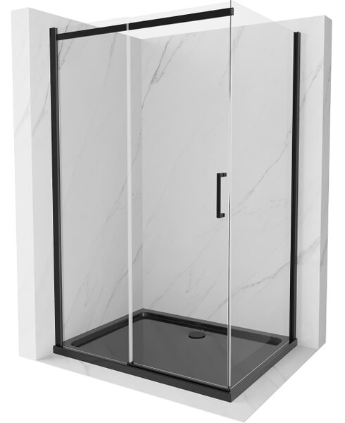 Mexen Omega συρόμενη καμπίνα ντους 100 x 90 cm, διαφανής, μαύρη + ντουζιέρα Flat