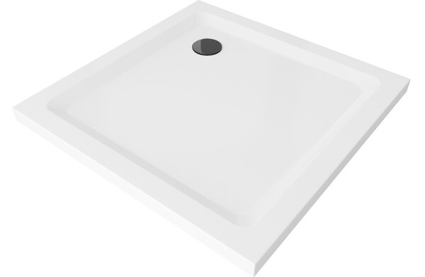 Mexen Flat τετράγωνο ντουζιέρα slim 70 x 70 cm, λευκό, μαύρο σιφόνι - 40107070B