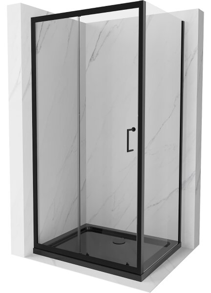 Mexen Apia συρόμενη καμπίνα ντους 90 x 70 cm, διάφανη, μαύρη + δίσκος Flat, μαύρος