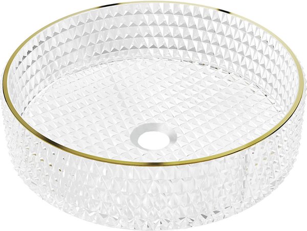Mexen Aura γυάλινος επιτραπέζιος νιπτήρας 39 x 39 cm, διαφανής/χρυσός - 24013905