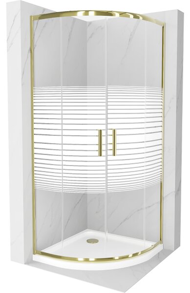Mexen Rio ημικυκλική καμπίνα ντους 80 x 80 cm, λευκές λωρίδες, χρυσό +