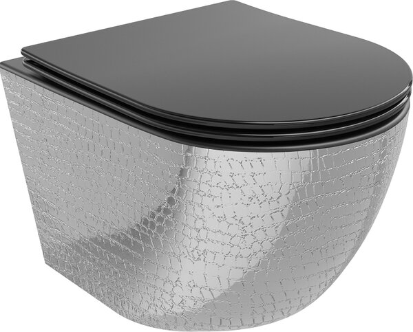 Mexen Lena λεκάνη τουαλέτας Rimless με αργό κλείσιμο slim, duroplast, μαύρο ματ/ασημί