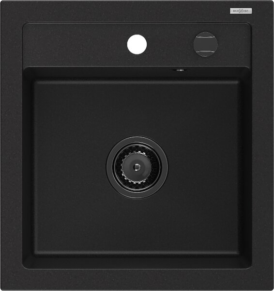Mexen Vito νεροχύτης γρανίτης μονός 520 x 490 mm, μαύρος, σιφόνι μαύρο - 6503521000-77-B