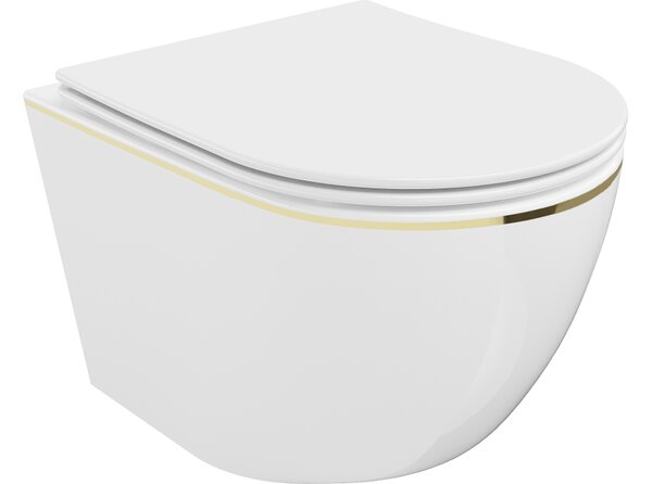 Mexen Lena λεκάνη τουαλέτας Rimless με καπάκι soft-close slim, duroplast, λευκό/χρυσή