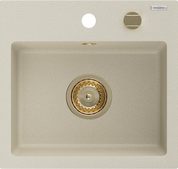 Mexen Milo νεροχύτης γρανίτης 1-θαλάμου 435 x 410 mm, μπεζ, σιφόνι χρυσό