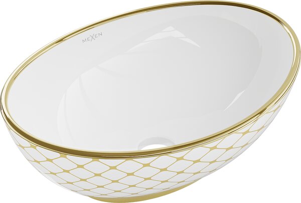 Mexen Elza νιπτήρας πάγκου 40 x 33 εκ., λευκός/χρυσό σχέδιο καρό - 21014009