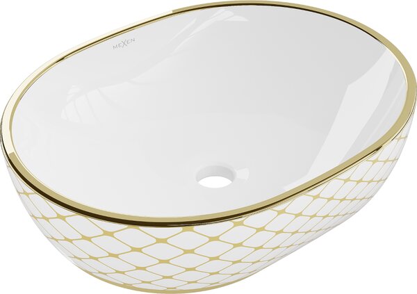 Mexen Viki επίπεδο νιπτήρα 48 x 35 cm, λευκός/χρυσός μοτίβο καρό - 21054809